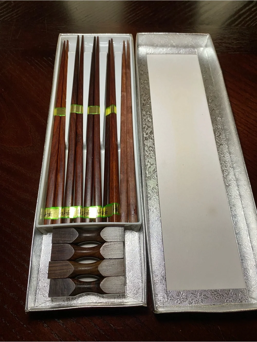 Boxed set of traditional Japanese Wooden  Chopsticks complete with matching rest